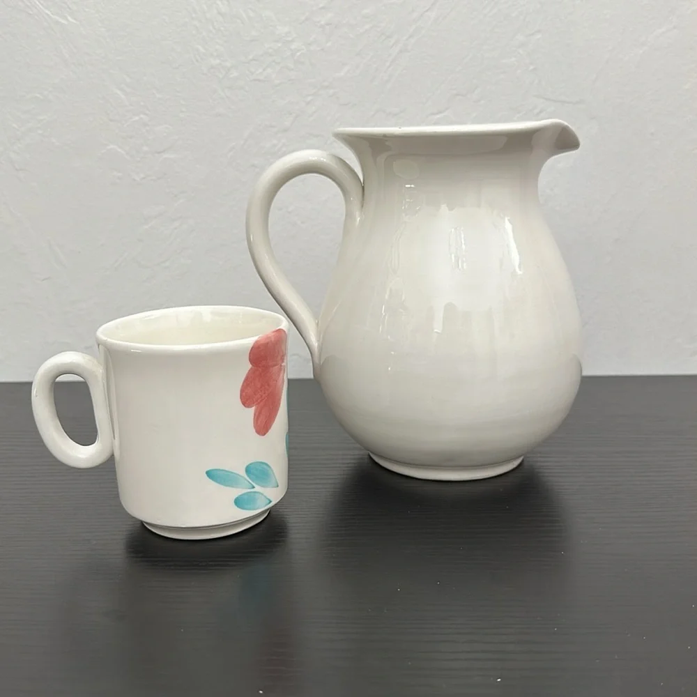 Pier 1 Hand Painted Pitcher & Cup Set Italy